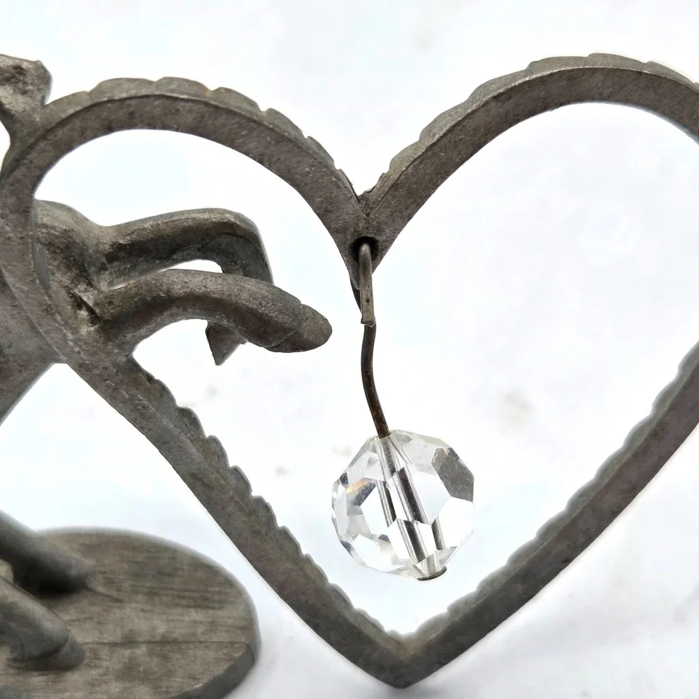 Genuine Spoonique Small Pewter‎ Heart Horse Wings Pegasus 1982 Crystal Ball